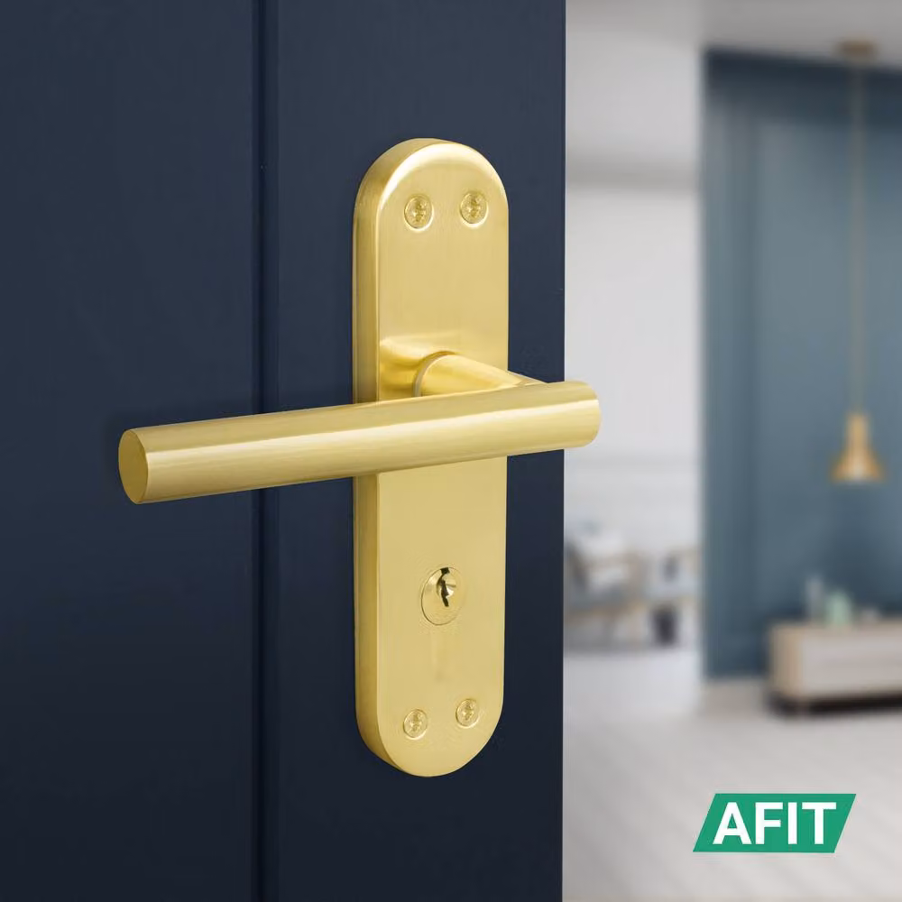 AFIT T-Bar Satin Brass Euro Internal Lock Backplate Handles, Gold, 1 Pair – 3