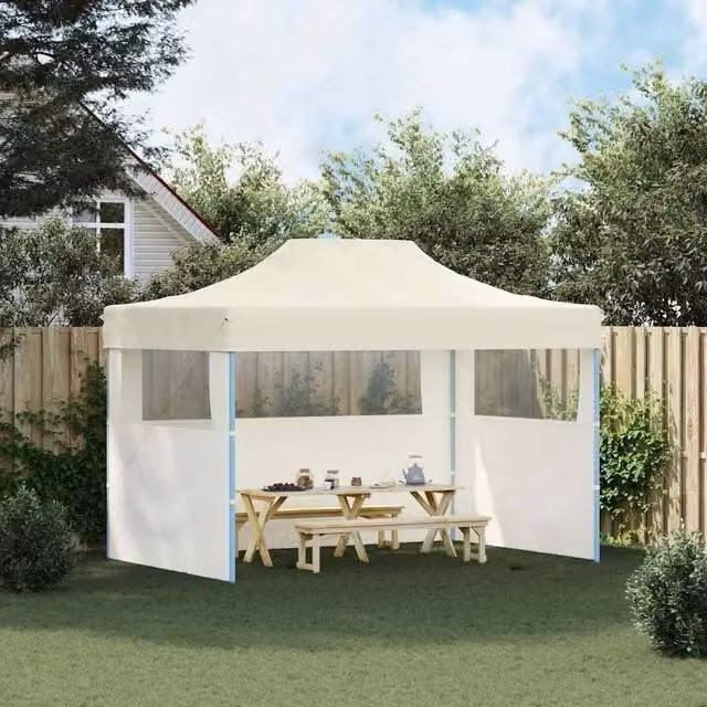 Berkfield Home Professional Folding Party Tent with 3 Sidewalls and Windows, Steel and PVC, Beige, W: 4 m, D: 3 m, H: 2.8 m – 1