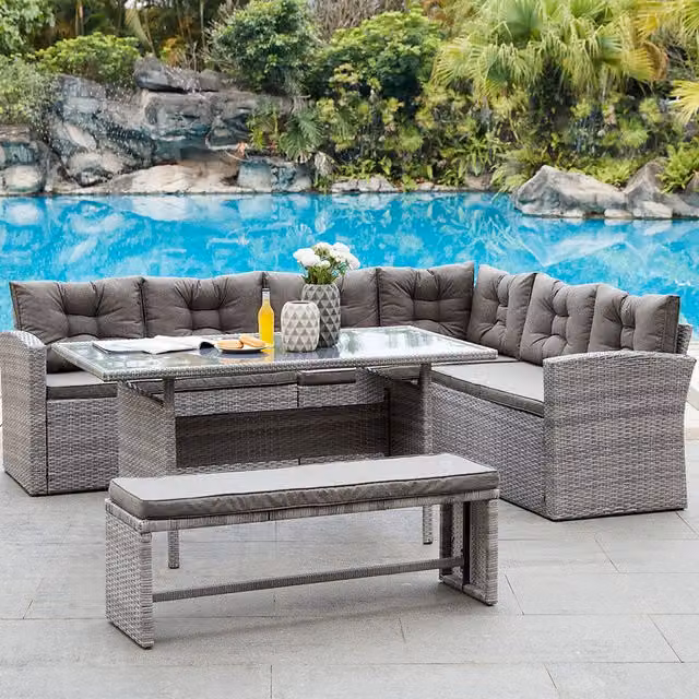 Osprey 6 Piece Grey Rattan Corner Dining Set with Cover