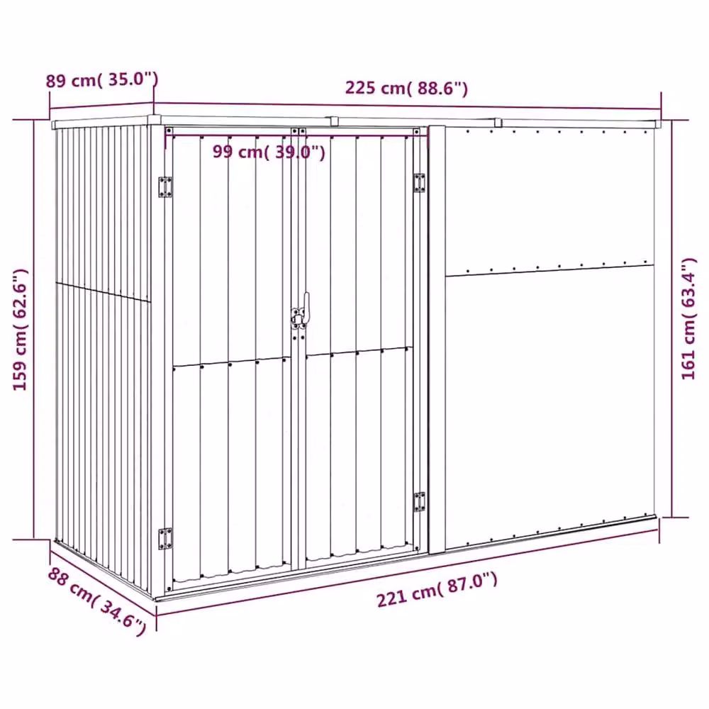 Berkfield Home Garden Tool Shed in Grey, Galvanised Steel, W/D/H: 225 x 89 x 161 cm – 3
