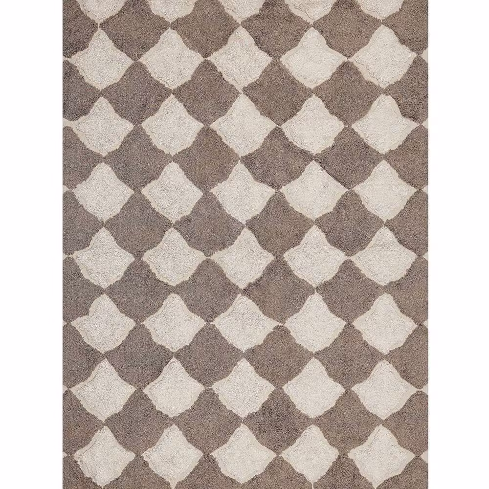 Wyld and Coco Hand-Tufted Cotton Geometric Rug in Brown and Beige with Fringes, W: 140 cm, L: 200 cm – 1