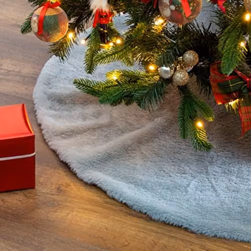 The Christmas Workshop Faux Fur Christmas Tree Skirt, Grey, Diameter: 100 cm