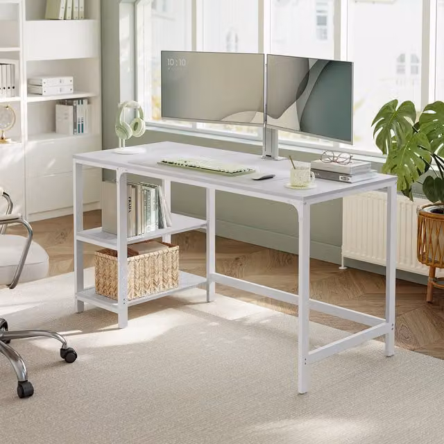 VASAGLE Modern Computer Desk with 2 Shelves in White, W/D/H: 140 x 60 x 76 cm