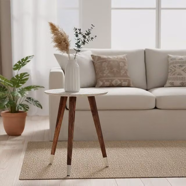 Orsina Boho Round Metal and Wood Side Table in Brown, White or Gold, W/D/H: 40 x 40 x 50 cm – 2