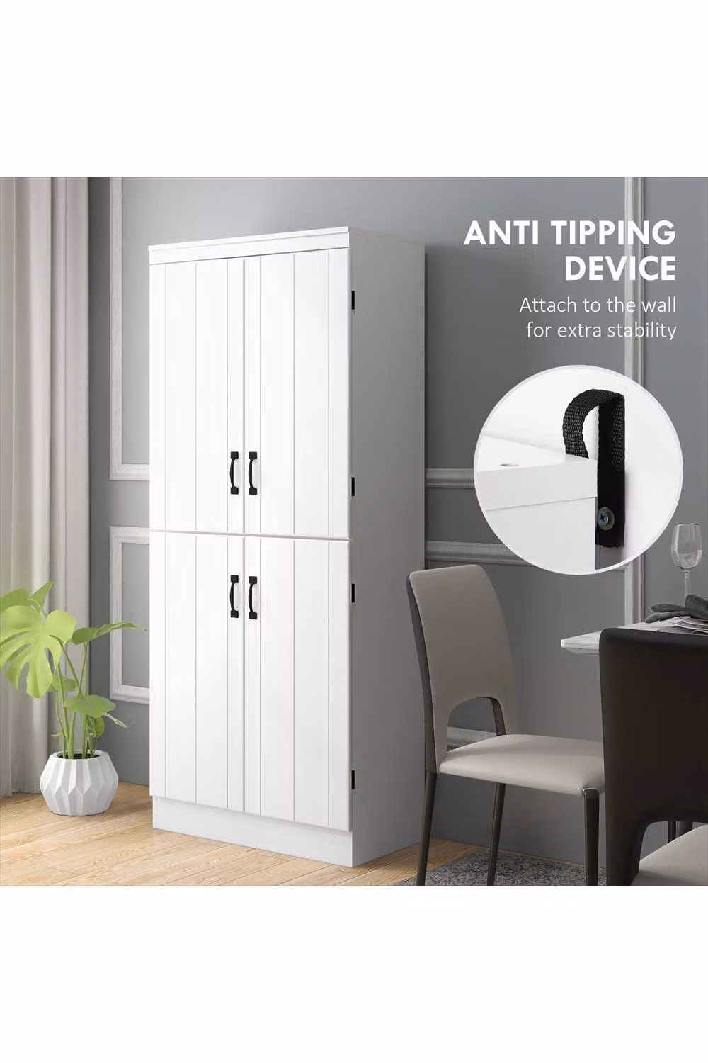 ERGOVEXA Freestanding 4-Door Tall Kitchen Cupboard in White, W: 40.0 cm, D: 76.0 cm, H: 176.7 cm – 2
