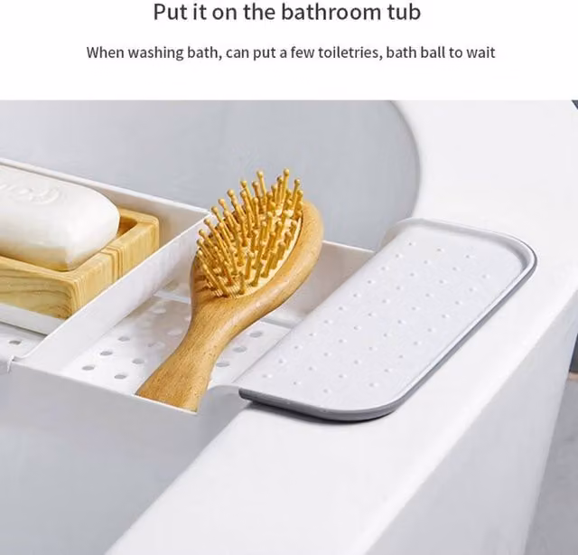 PAWNORA Extendable White Plastic Bathtub Tray with Drainage