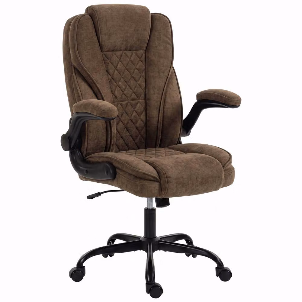 Rolipo Ergonomic Brown Fabric Office Chair with Flip-Up Armrests and Adjustable Height – 2
