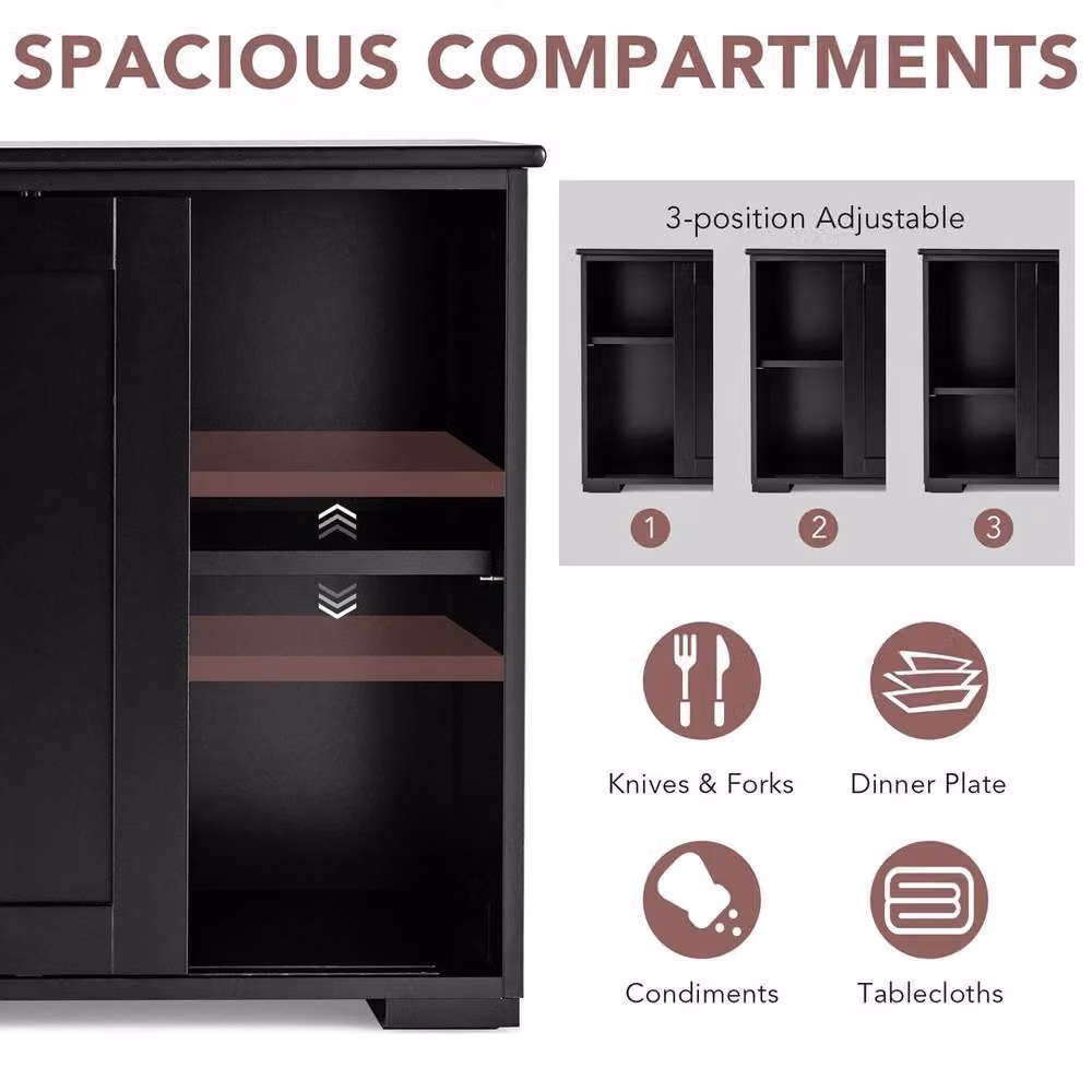 NESTLUNE Modern Black Wood Kitchen Storage Cabinet with Internal Shelves and Open Shelf Doors, W: 100 cm, D: 15 cm – 5