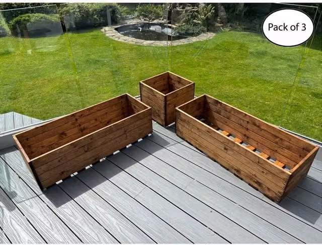Charles Taylor Berwick Corner Wooden Planter Set, Pack of 3, Brown