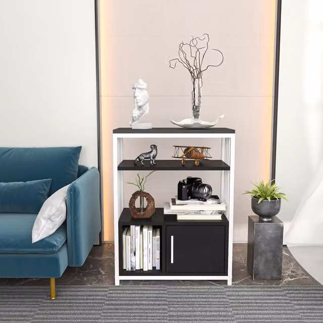 Decorotika Letos Industrial Bookcase with Metal and Wood Frame in Anthracite and White