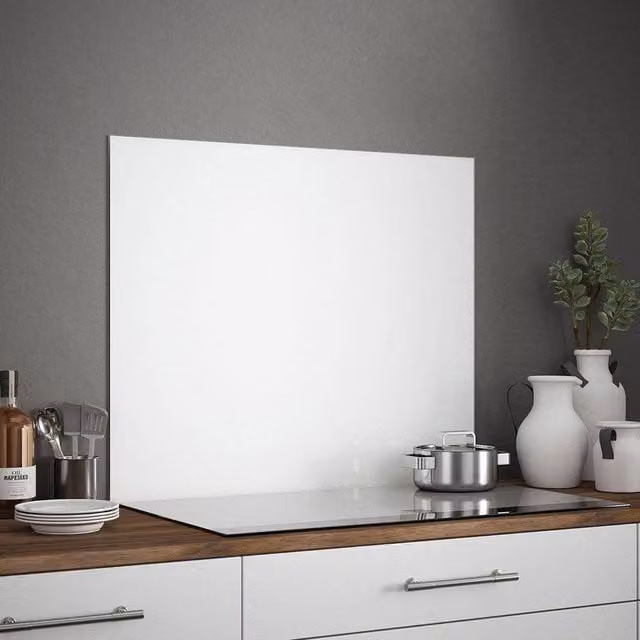 Generic Glossy Glass Kitchen Splashback, White, W: 90.0 cm, H: 75.0 cm, Depth: 0.6 cm – 1