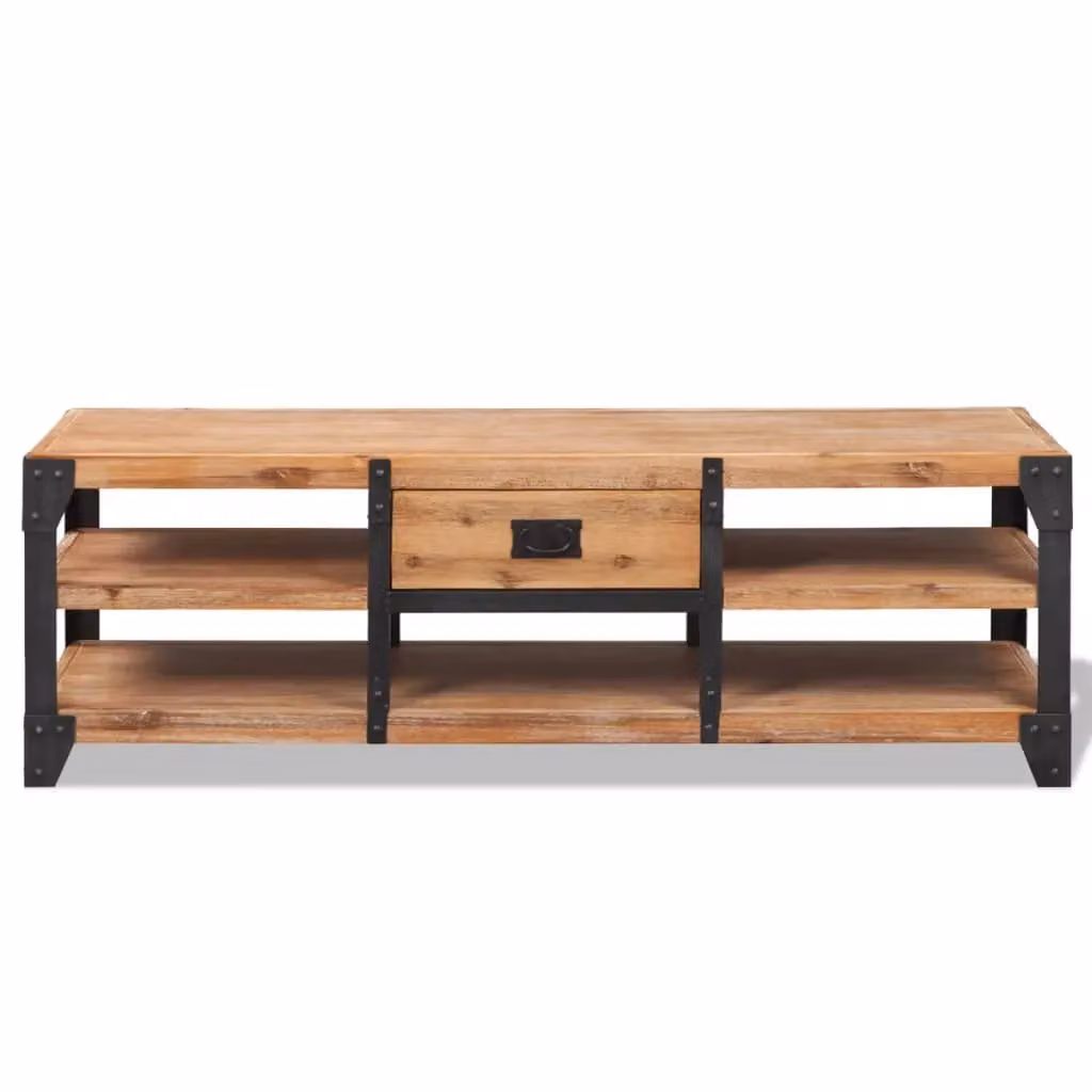 Berkfield Home Industrial TV Stand in Brown Solid Acacia Wood, W/D/H: 140 x 40 x 45 cm – 2