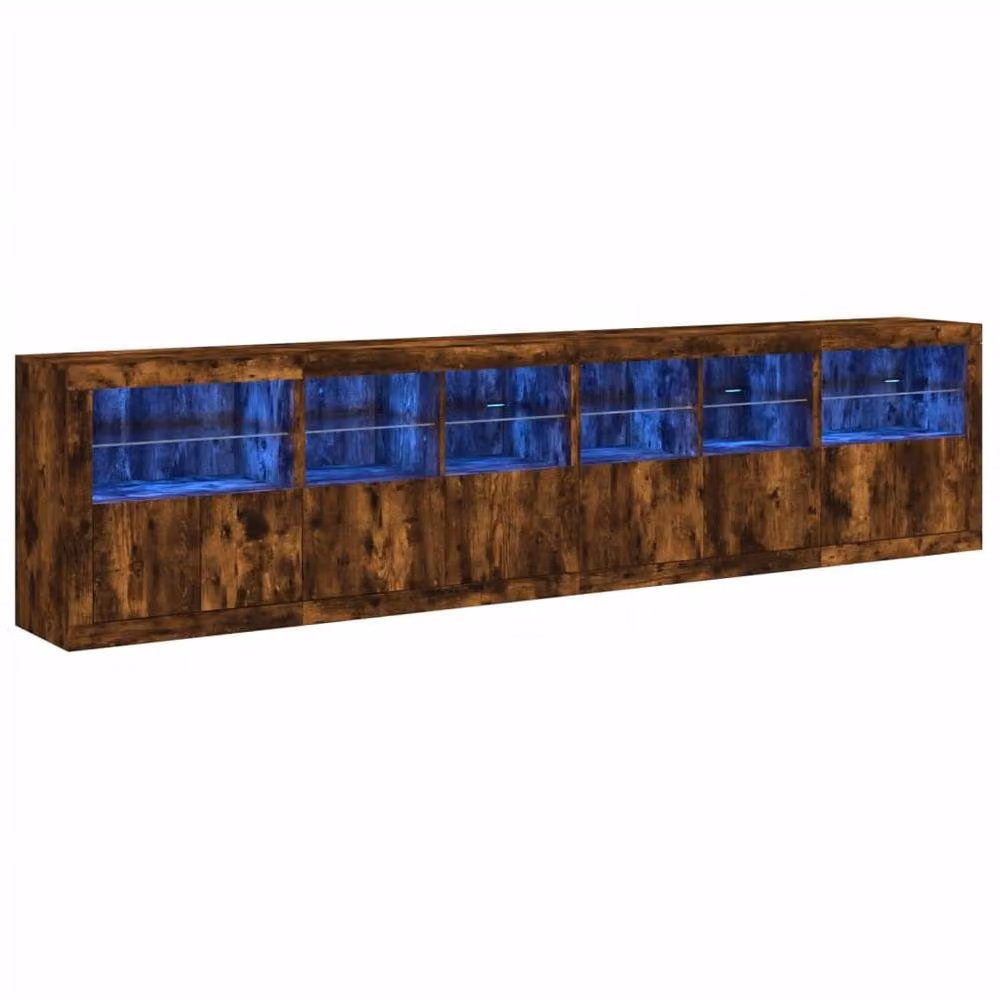 Berkfield Home Modern Smoked Oak Sideboard with Integrated LED Lights in Brown, W: 283 cm, D: 37 cm, H: 67 cm – 2