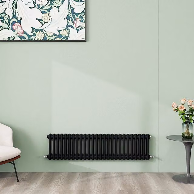AicaBathroom Horizontal Traditional Cast Iron Style 2 Column Steel Radiator, Black, H 119 cm x W 30 cm x D 30 cm