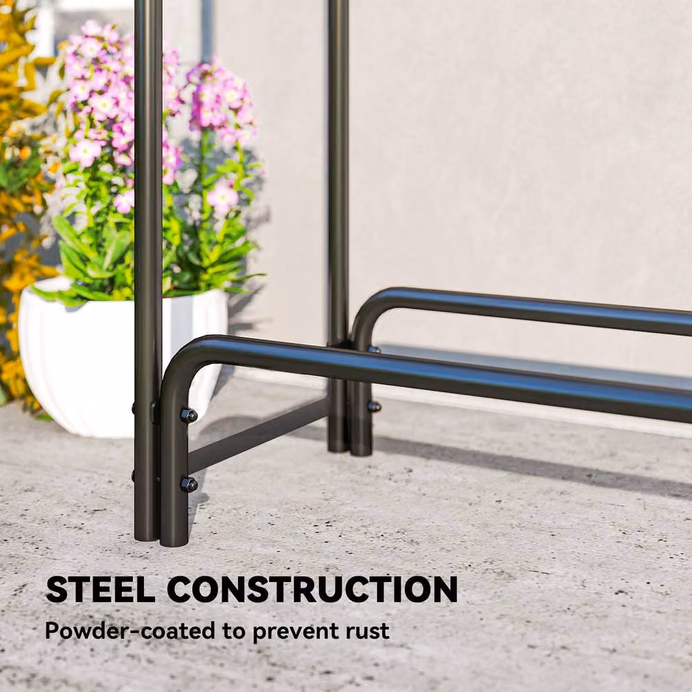 OUTSUNNY Metal Firewood Rack and Log Holder in Dark Green, W: 300 cm, D: 36 cm, H: 99 cm – 5