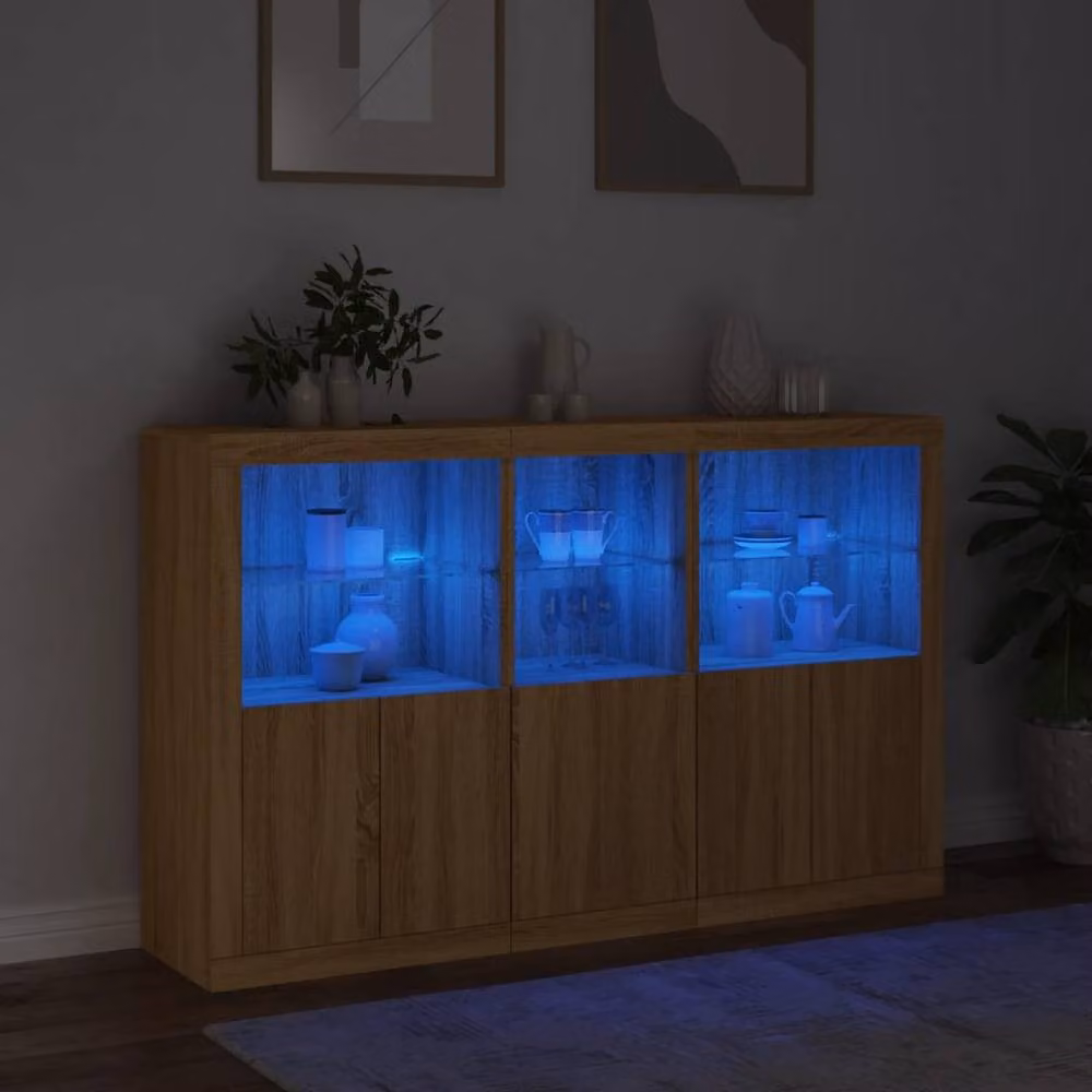 Berkfield Home Sonoma Oak Sideboard with Integrated LED Lights in Brown, W/D/H: 162 x 37 x 100 cm – 4