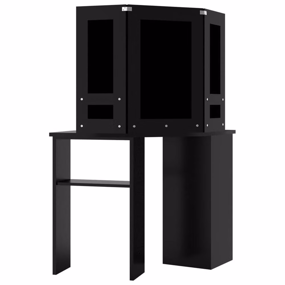 Berkfield Home Modern Corner Dressing Table with LED in Black, W/D/H: 111 x 54 x 141.5 cm – 3