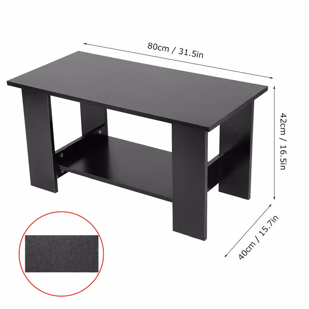 VOGREX Modern Rectangular Coffee Table with Lower Storage Shelf in Black – 2