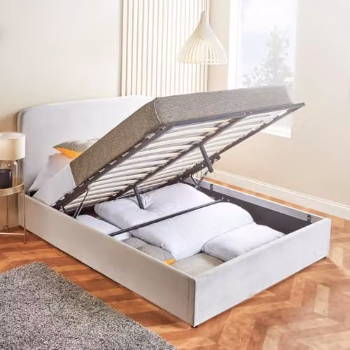 Home Treats Single Ottoman Bed Frame with Storage, Grey Upholstered Velvet Lift Up Bed, W/D/H: 90 x 200 x 97 cm