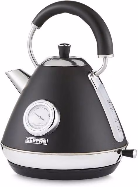 Geepas Retrovive 1.7L Stainless Steel Electric Kettle with Temperature Gauge and Auto Shut-Off, 2500W, Black – 1