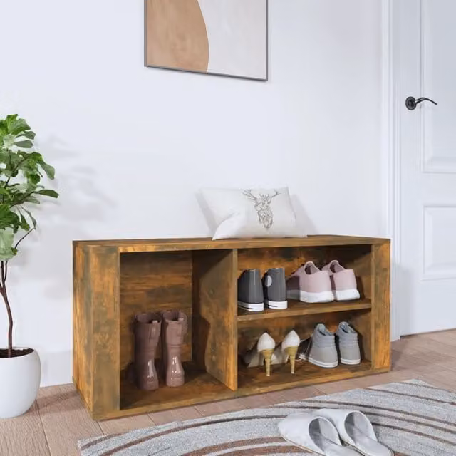 Berkfield Home Smoked Oak Shoe Cabinet in Brown with Integrated Seat, W/D/H: 100 x 35 x 45 cm