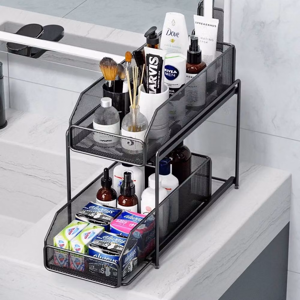 Kelvenix 2-Tier Metal Under Sink Storage Unit in Black, W/D/H: 36.0 x 31.5 x 31.5 cm – 3