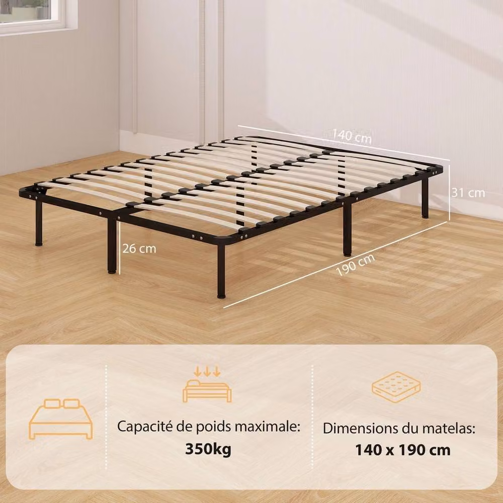 NESTLUNE Metal Platform Double Bed Frame in Black, 140 x 200 cm – 2