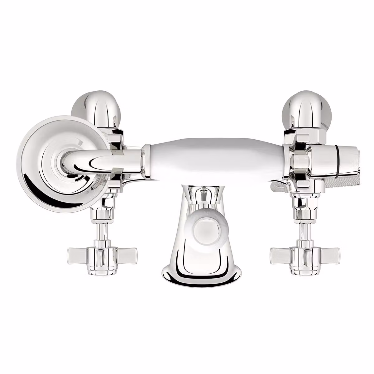 Nes Home Chrome Deck Mounted Bath and Shower Mixer Tap with Quarter Turn Cross Handles in Silver – 2