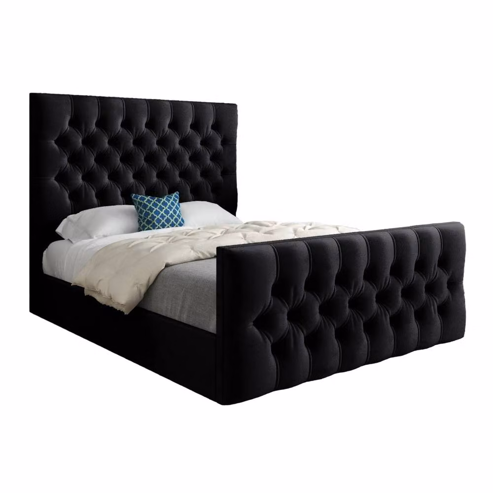Casani Portmeirion Chesterfield Upholstered Velvet Bed Frame in Black, W/D/H: 90 x 190 cm – 2