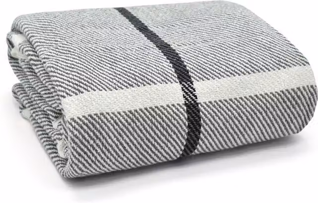 Velosso Modern Chic Striped Cotton Woven Throw Blanket in Grey and White, W: 50 cm, L: 75 cm