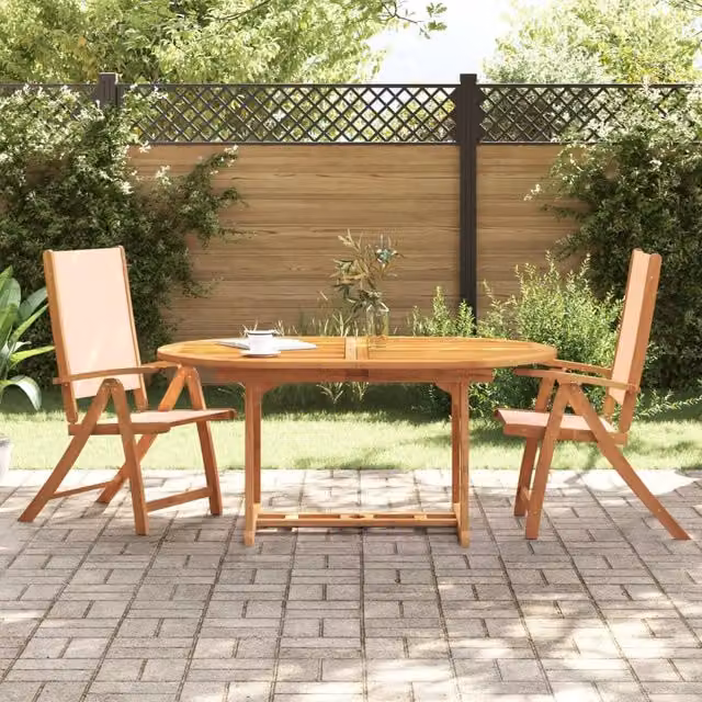 Berkfield Home Set of 2 Folding Garden Chairs in Brown Acacia Wood and Textilene