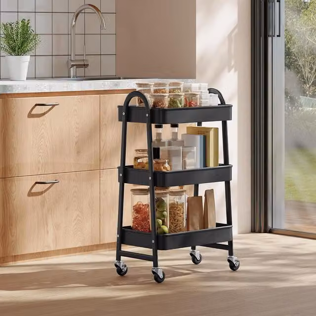 SONGMICS 3-Tier Metal Rolling Storage Cart in Black