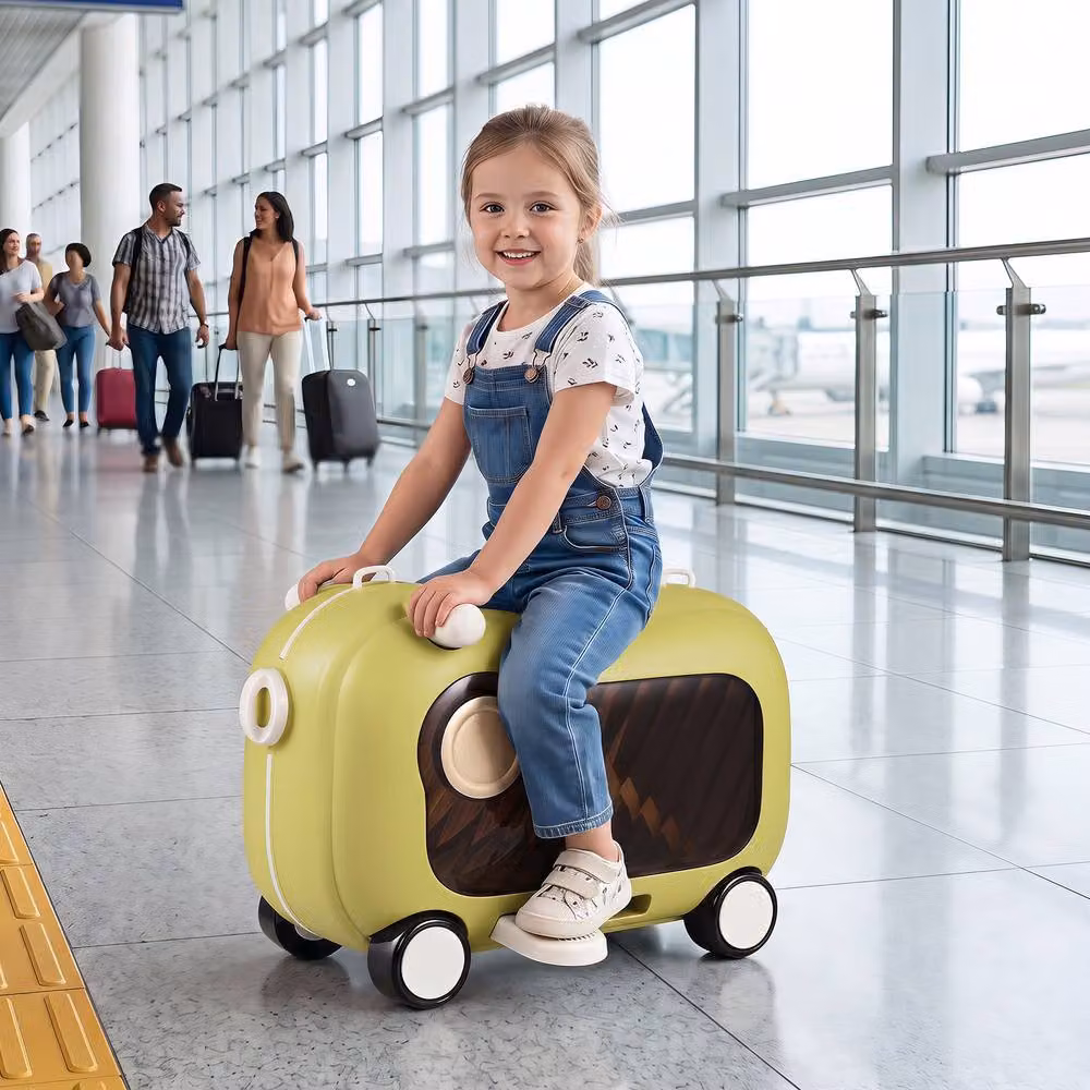 Costway Ride-on Luggage Lightweight Portable Suitcase with Retractable Pedal in Green – 3