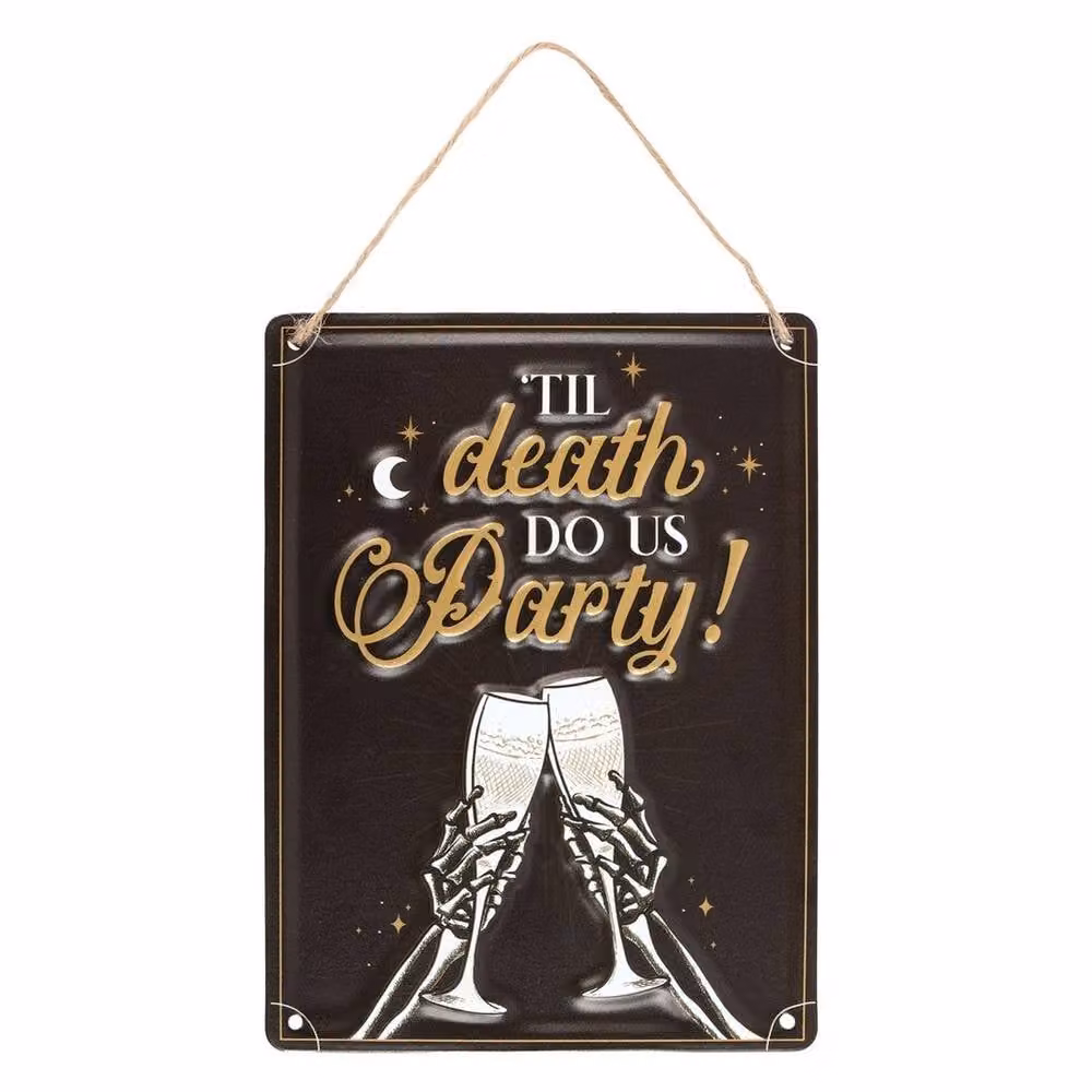 Uniqueful Til Death Do Us Party Champagne Hanging Metal Sign in Black, Width: 15 cm – 2