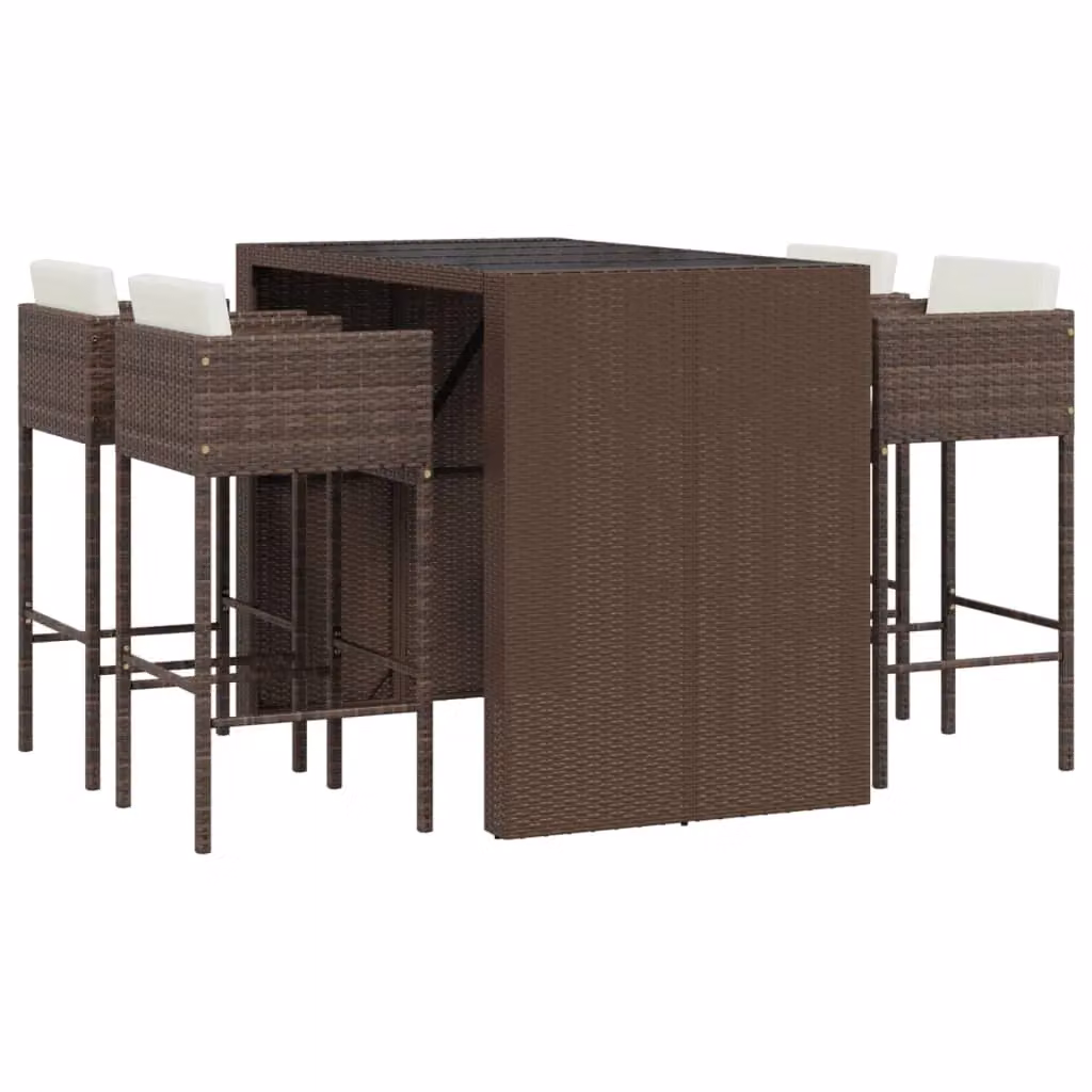 Berkfield Home 5 Piece Brown Poly Rattan Garden Bar Set with Cushions – 2