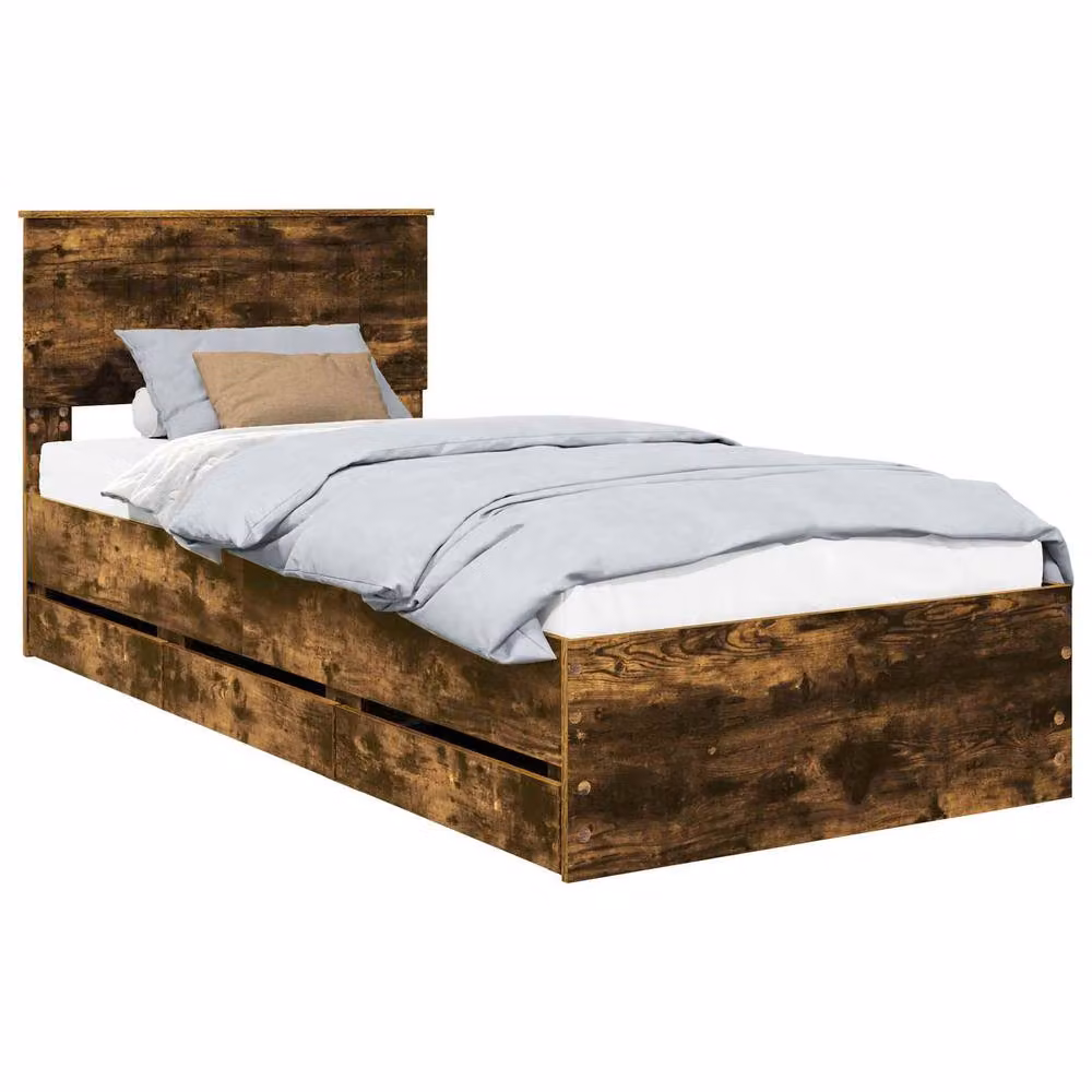 Berkfield Home Modern Bed Frame with Drawer in Smoked Oak Brown, W/D/H: 90 x 200 cm – 2