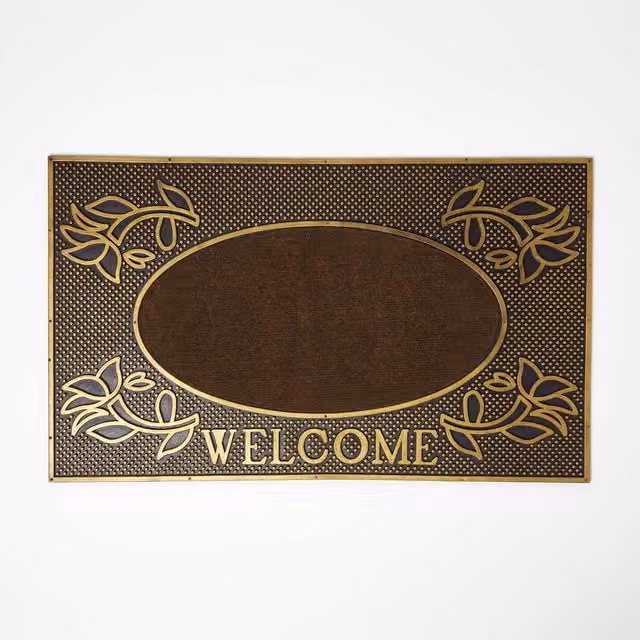 Homescapes Floral Coir Door Mat, Gold and Silver, W: 75 cm, D: 45 cm