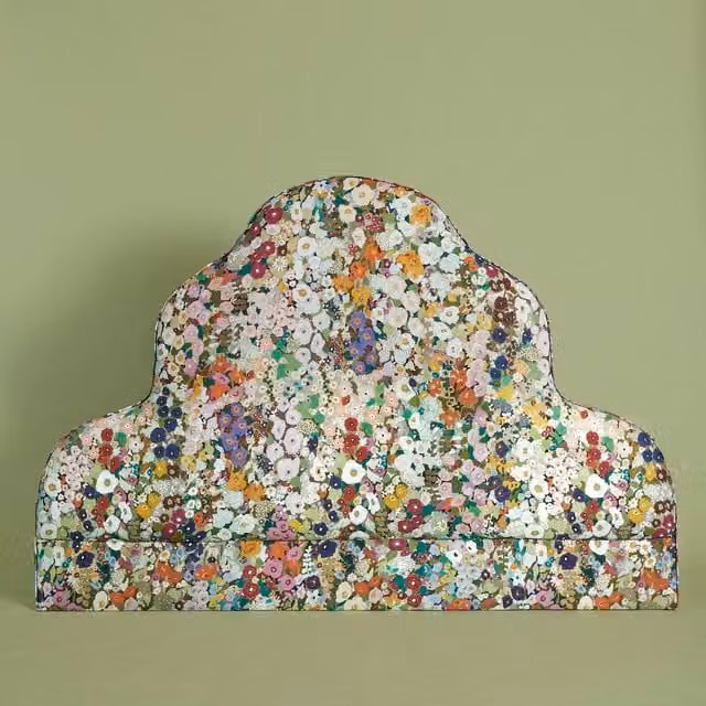 House of Hackney Hollyhocks Scalloped Upholstered Headboard in Multicolour Floral Fabric