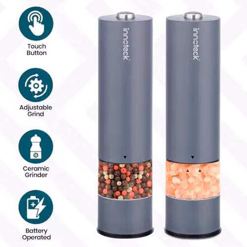 Innoteck Electric Salt and Pepper Mill Set in Grey with Ceramic Grinder and Integrated Light – 4