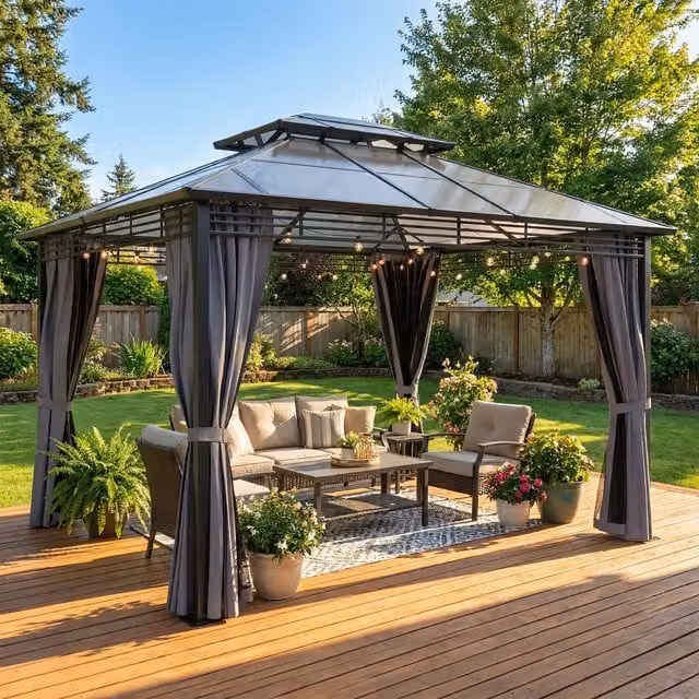 Outsunny Hardtop Gazebo with Sides in Dark Grey, W: 3.0 m, D: 3.6 m