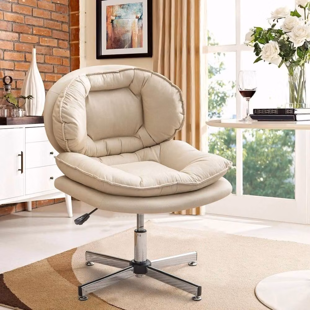 Kelvenix Modern Task Chair in Beige Synthetic Leather with Metal Base and 360 Degree Swivel – 2