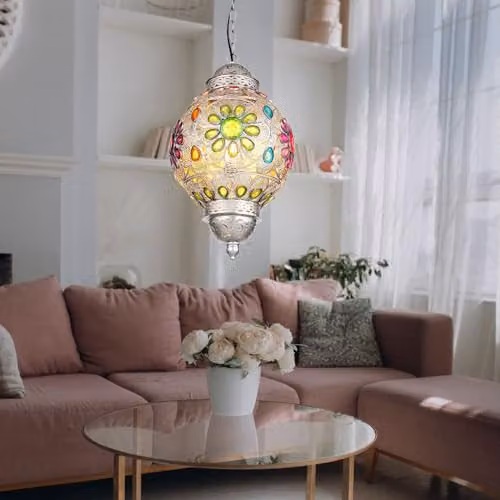 Globo Lighting Netlighting Gelasius Pendant Ceiling Light in Silver with Multicolour Crystals, Diameter: 27 cm, Height: 120 cm – 4