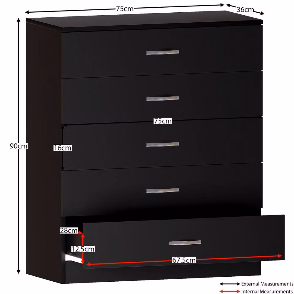 HD Designs Riano 5 Drawer Chest of Drawers in Matt Black – 2