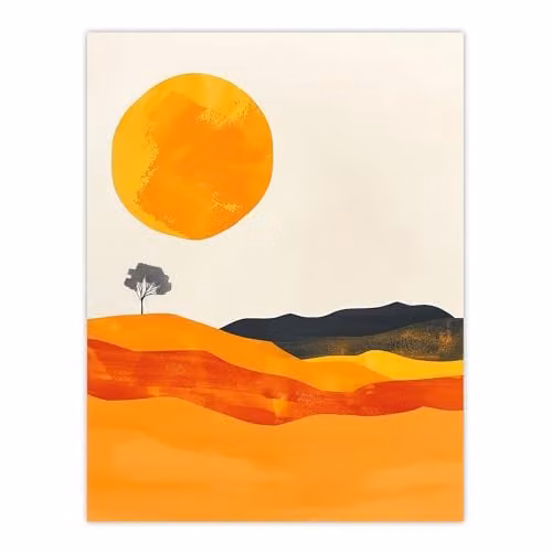 Artery8 Abstract Landscape Lone Tree Boho Wall Art Poster Print on Thick Paper, W: 46.0 cm, H: 61.0 cm