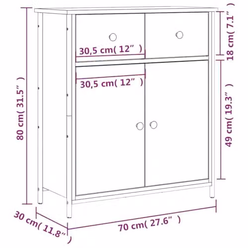 vidaXL Grey Sonoma Sideboard in Engineered Wood W/D/H: 70 x 30 x 80 cm – 3