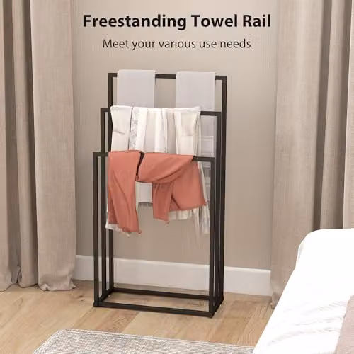 HOMCOM Black Freestanding Metal Towel Rack, W/D/H: 45 x 21.5 x 85 cm – 3
