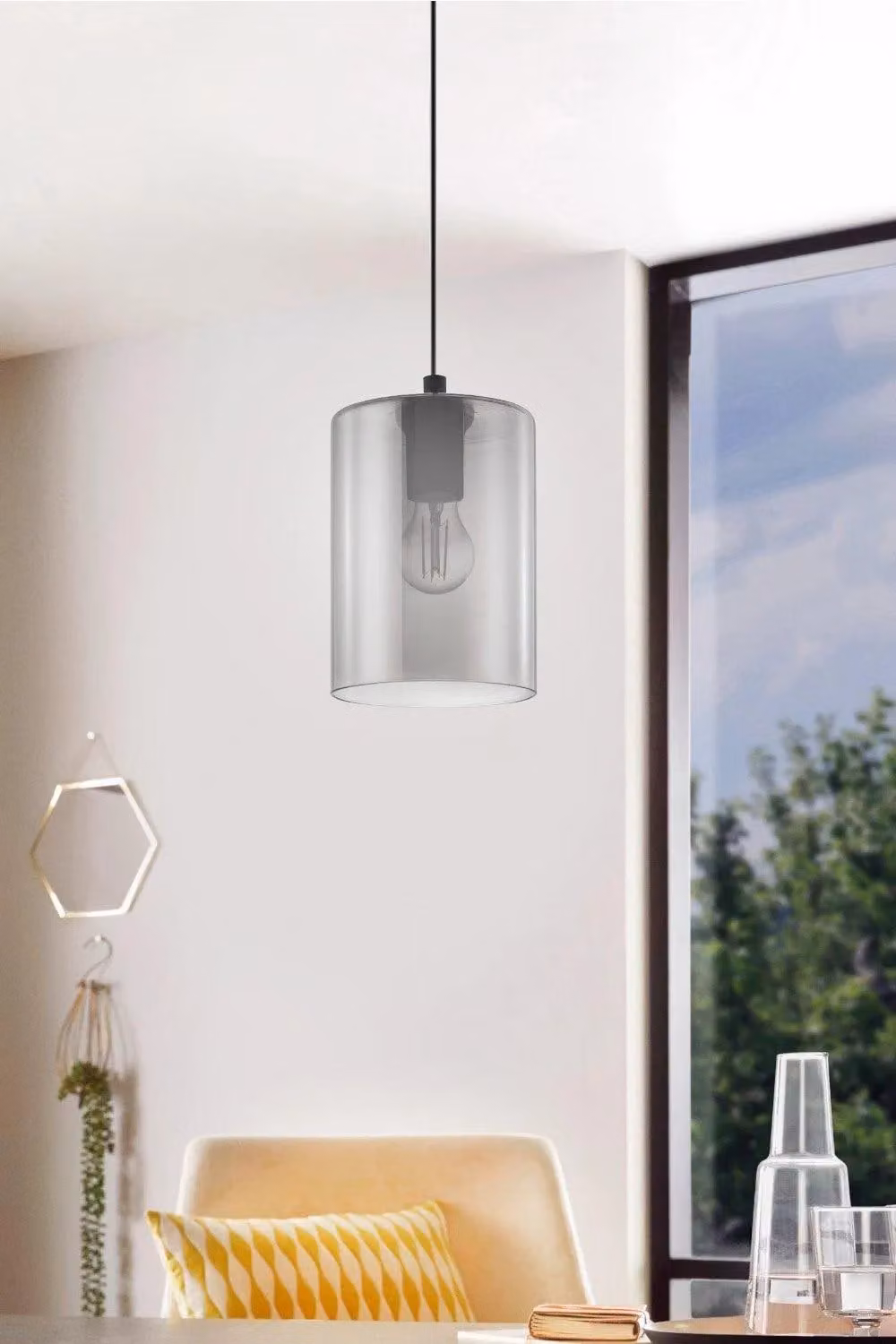 Eglo Cadaques 1 Modern Cylinder Pendant Light in Black and Transparent Glass – 5