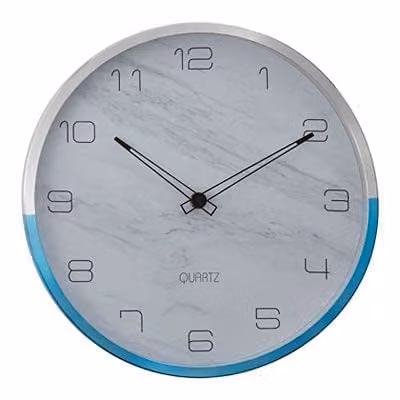 Premier Housewares Round Metal Wall Clock in Silver, Blue and White, W/D/H: 30 x 30 x 4 cm