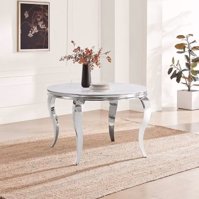 FurnitureboxUK Skye Round White Marble Glass and Metal 6 Seater Dining Table