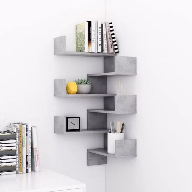 Berkfield Home Wall Mounted Corner Shelf Set of 2, Concrete Grey, W/D/H: 40 x 40 x 50 cm
